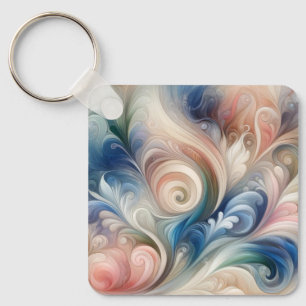 Vattenfärg Fantasy-Blommigt Pastel Blue & Cream Nyckelring