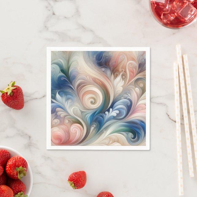 Vattenfärg Fantasy-Blommigt Pastel Blue & Cream Pappersservett (Insitu)