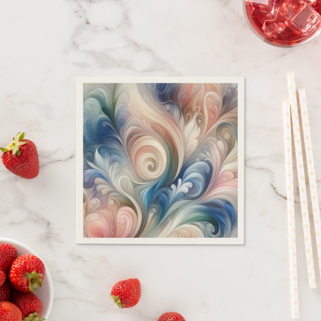 Vattenfärg Fantasy-Blommigt Pastel Blue & Cream Pappersservett (Insitu)