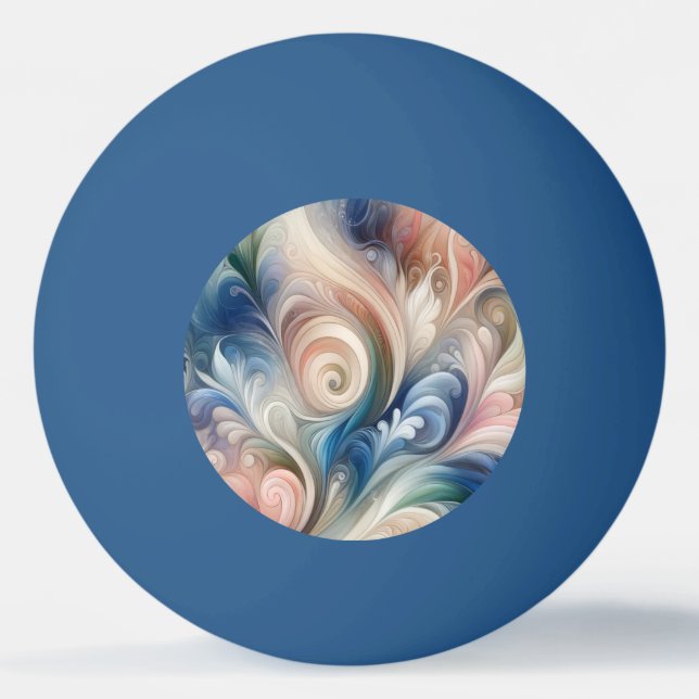 Vattenfärg Fantasy-Blommigt Pastel Blue & Cream Pingisboll (Framsidan)