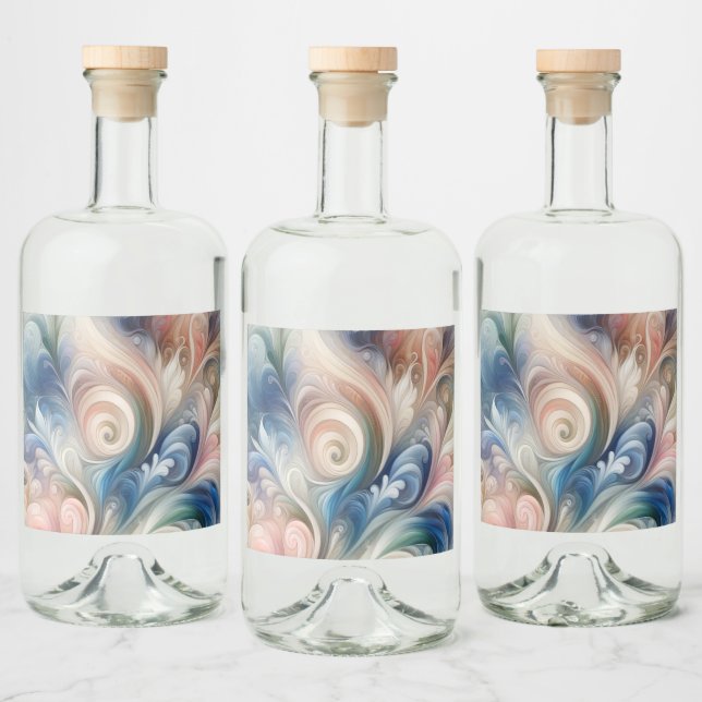 Vattenfärg Fantasy-Blommigt Pastel Blue & Cream Spritflaskor Etikett (Flaskor)