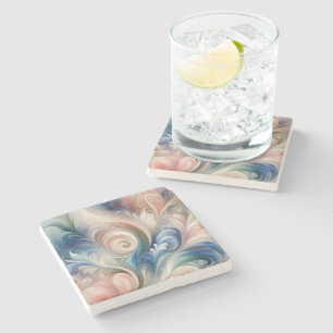 Vattenfärg Fantasy-Blommigt Pastel Blue & Cream Stenunderlägg
