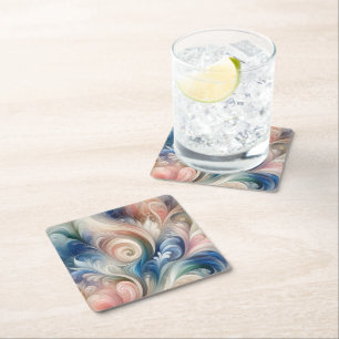Vattenfärg Fantasy-Blommigt Pastel Blue & Cream Underlägg Papper Kvadrat