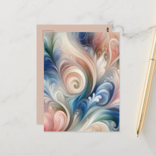 Vattenfärg Fantasy-Blommigt Pastel Blue & Cream Vykort