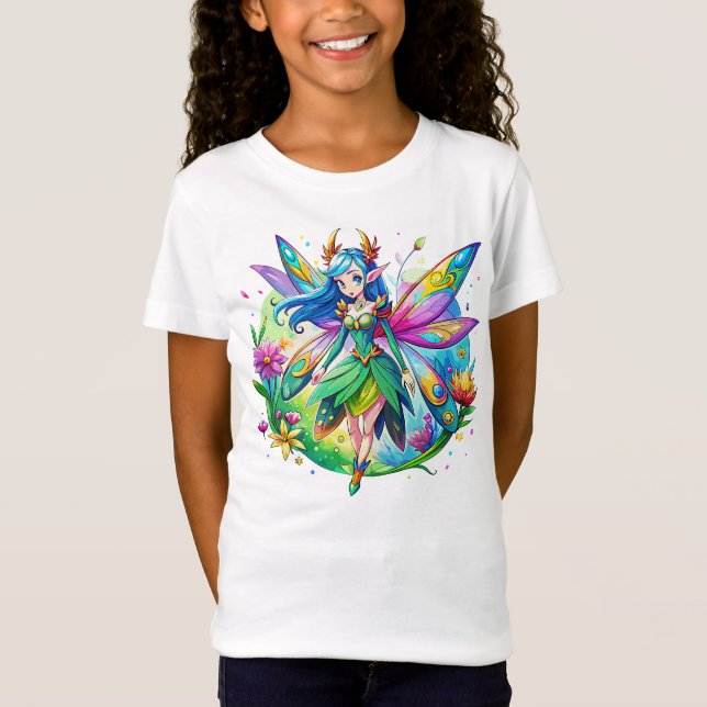 Vattenfärg Fantasy Fairy med Rainbow Vingar T Shirt (Framsida)