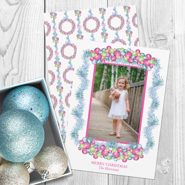 Vattenfärg Färgfull jul Tinsel Baubles Photo Julkort (Skapare uppladdad)
