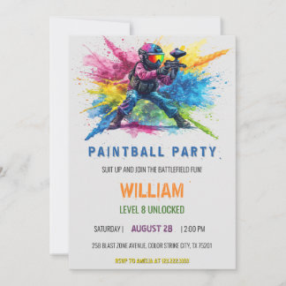 Vattenfärg Färgrik Stänk Paintball Födelsedag Inbjudningar
