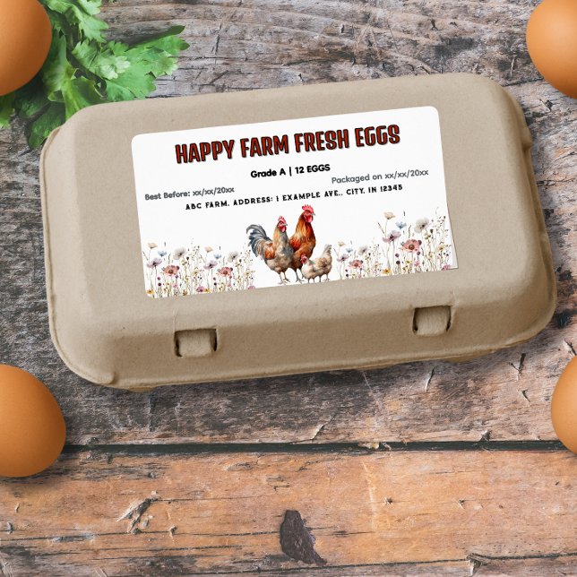Vattenfärg Farm Egg Carton-etikett Fraktsedel (Skapare uppladdad)