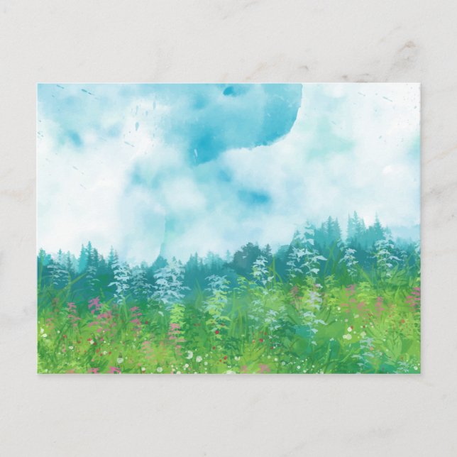 Vattenfärg Farm liggande 4 Vykort (Framsida)