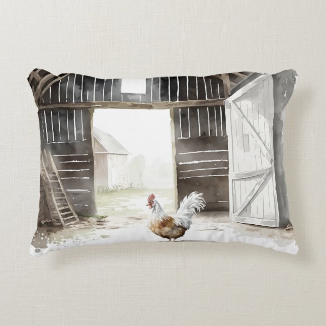 Vattenfärg Farm Tupp i Barn Prydnadskudde (Framsidan)