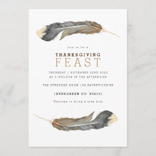 Vattenfärg Feather Duo Thanksgiving Feast Inbjudan