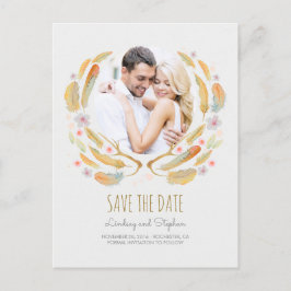 Vattenfärg Feathers Antlers Photo Save Date Meddelande Vykort