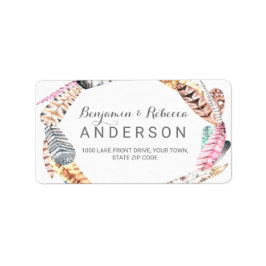 Vattenfärg Feathers Rustic Bohemian Bröllop Adressetikett