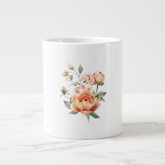 Vattenfärg Fersken Ros Blommig Specialmugg Jumbo Mugg (Framsidan)