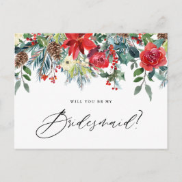 Vattenfärg Festiv Blommig Girlang Var Min Brudtjän Meddelande Vykort