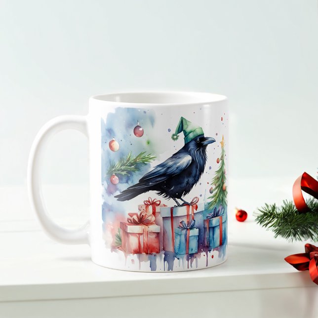 Vattenfärg Festive Kråka jul Mugg (Skapare uppladdad)