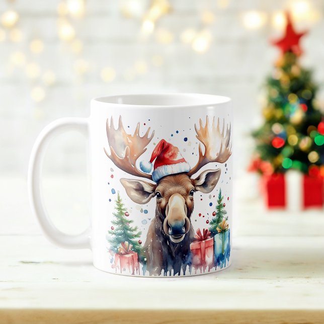 Vattenfärg Festive Moose jul Mugg (Skapare uppladdad)