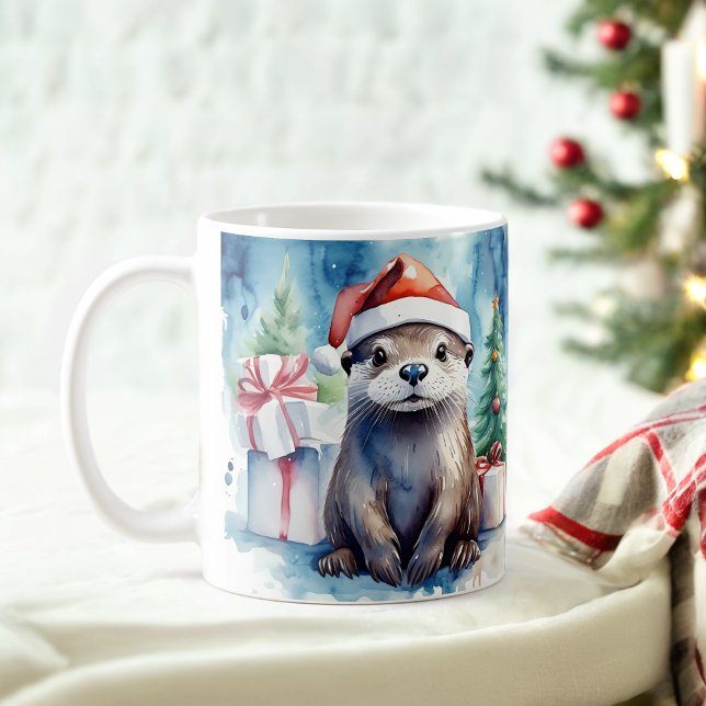 Vattenfärg Festive Otter God jul Mugg (Skapare uppladdad)