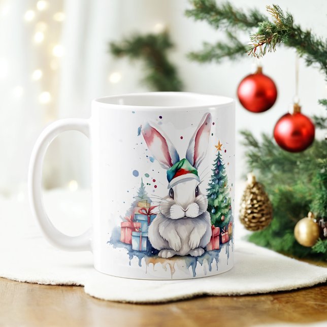 Vattenfärg Festive Rabbit jul Mugg (Skapare uppladdad)