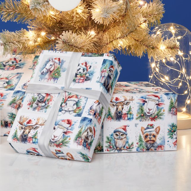 Vattenfärg Festliga Djur Jul  Presentpapper (Helgdagar)