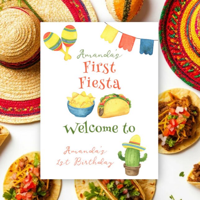 Vattenfärg Fiesta Första Födelsedag Poster (Skapare uppladdad)