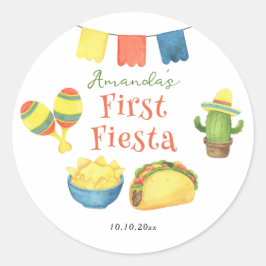 Vattenfärg Fiesta Första Födelsedag Runt Klistermärke