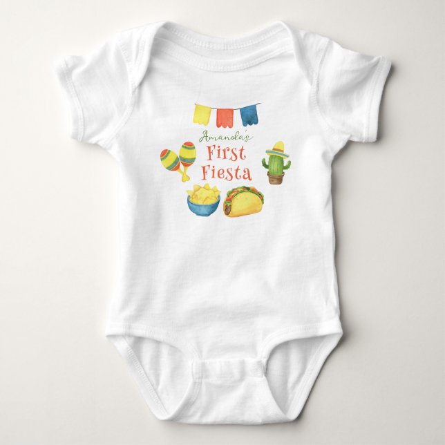 Vattenfärg Fiesta Första Födelsedag T Shirt (Framsida)