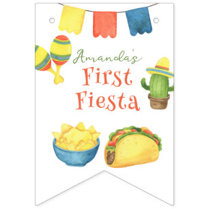 Vattenfärg Fiesta Första Födelsedag Vimplar
