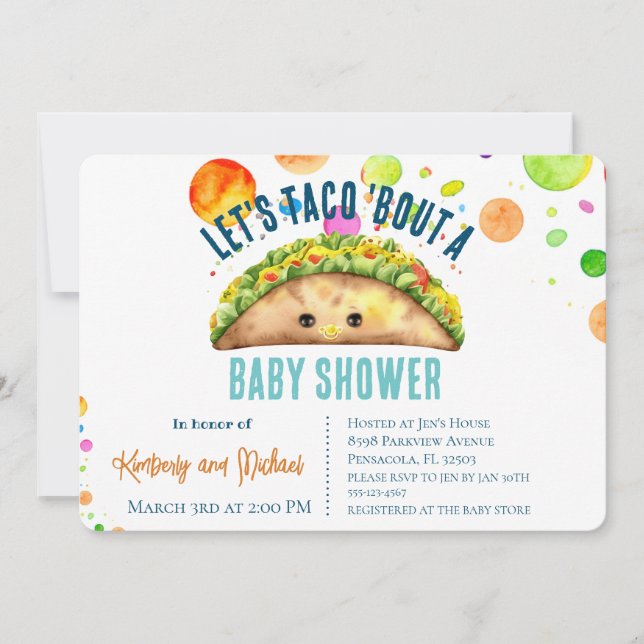 Vattenfärg Fiesta Låt oss TACO "Bout a Baby Shower Inbjudningar (Framsida)