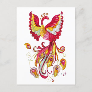 Vattenfärg Firebird eller Phoenix Fantasy Bird Vykort