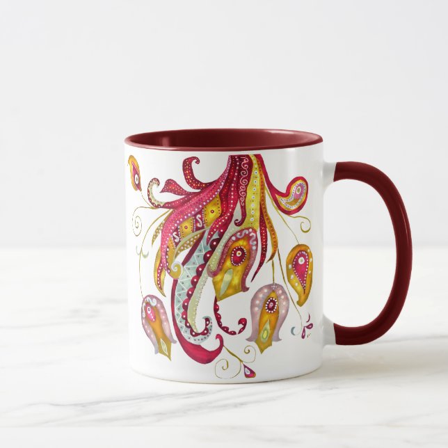Vattenfärg Firebird Feathers Red Phoenix Bird Mugg (Höger)