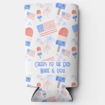 Vattenfärg Fireworks, Flaggor & Popsicles Koozie