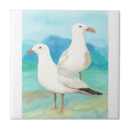 Vattenfärg Fiskmås Gull Beach Bird Art Kakelplatta