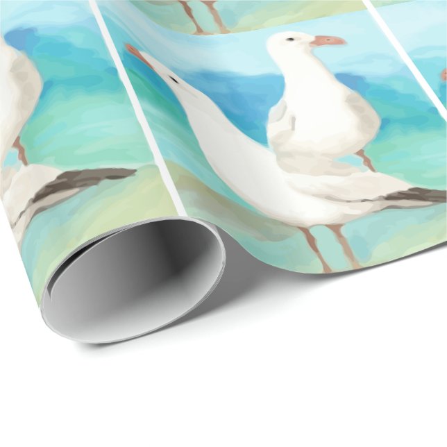 Vattenfärg Fiskmås vid Beach Bird Nature Art Presentpapper (Rullad Hörn)
