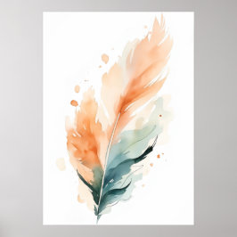 Vattenfärg Fjäder Konsttryck | Boho Orange Teal F Poster