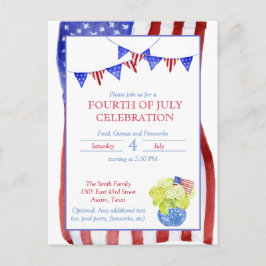 Vattenfärg Fjärde juli Party Vykort