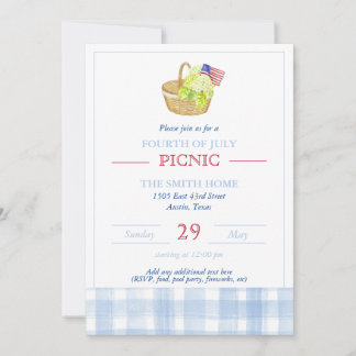 Vattenfärg fjärde juli picknick inbjudan