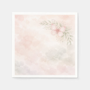 Vattenfärg Fjäril Baby i Blom Floral Rosa Pappersservett