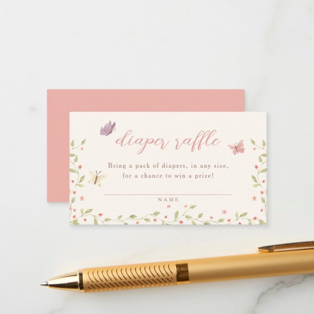 Vattenfärg Fjäril Baby Shower Blöja Lotteri Tilläggskort (Fram/Back In Situ)