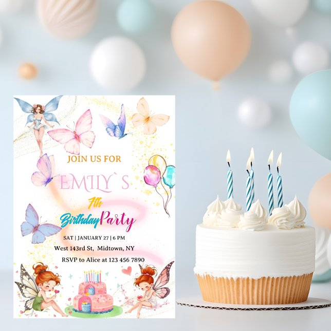 Vattenfärg fjäril Magisk Fe Birthday Inbjudningar (Skapare uppladdad)