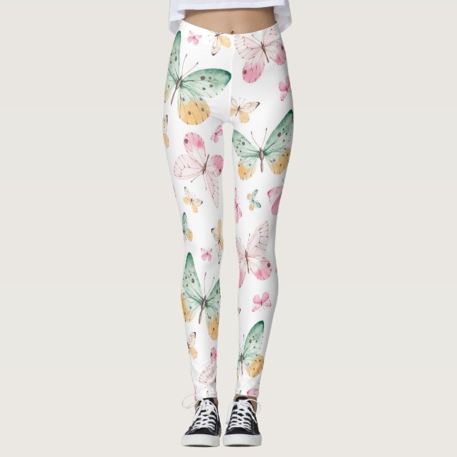 Vattenfärg Fjärilar Mönster Leggings (Framsida)
