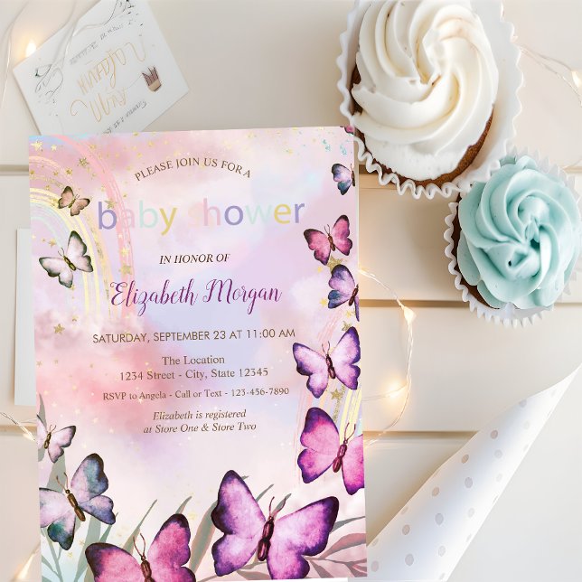 Vattenfärg fjärilar regnbåge baby shower  inbjudningar (Skapare uppladdad)