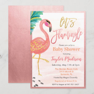 Vattenfärg Flamingo Baby Shower Inbjudan