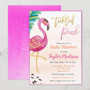 Vattenfärg Flamingo Baby Shower Inbjudan