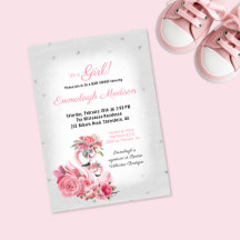 Vattenfärg Flamingo Balettdansös Silver Baby Showe