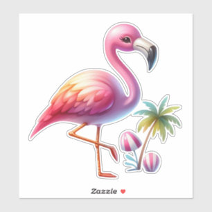 Vattenfärg Flamingo Cartoon Klippkonst Klistermärken