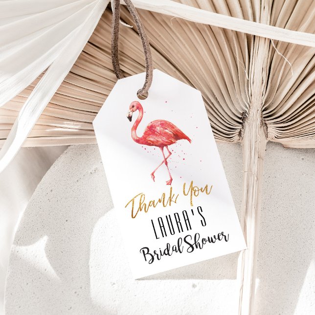 Vattenfärg Flamingo Guld Glitter | MÖHIPPA Presentetikett (Pink watercolor flamingo thank you bridal shower gift tag for party favors for the bride-to-be.)