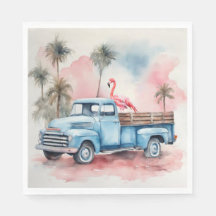 Vattenfärg Flamingo I Retro Blå Lastbil Pappersservett