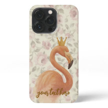 Vattenfärg Flamingo iphone case med Guld Krona