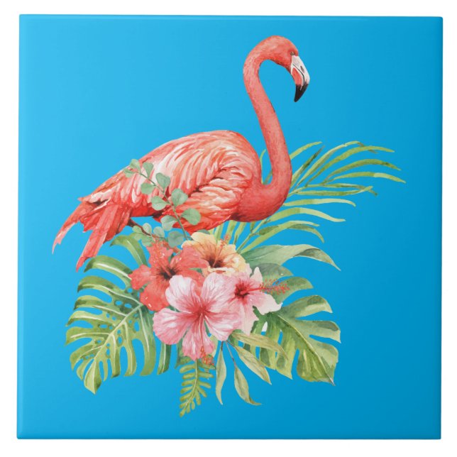 Vattenfärg Flamingo Kakelplatta (Framsidan)